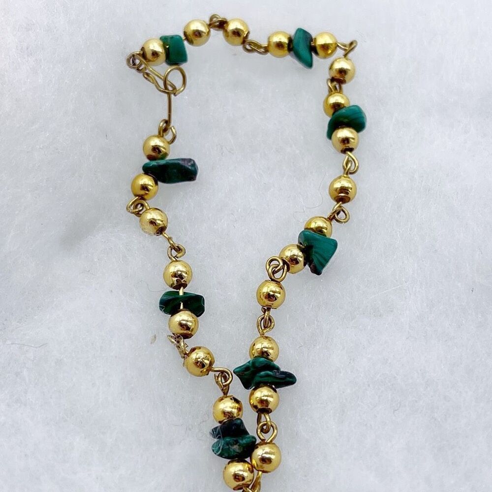 Artisan made green turquoise and brass beaded chain bracelet.